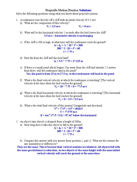 More Projectile Motion Practice Problems And Solutions Pdf