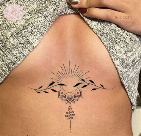 Unalome Sun Temporary Tattoo Stomach Tattoo Sternum Tattoo Sun