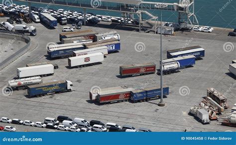 Heavy Trucks Container Parking Editorial Stock Photo Image Of Harbor