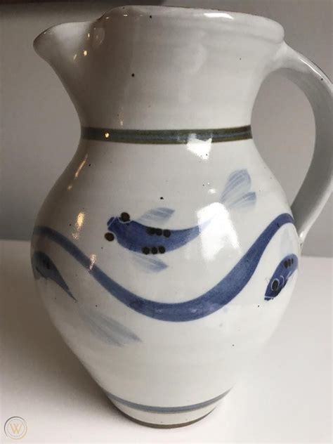 Rare Vintage Simon Pearce Pottery Miranda Thomas Fish 8" Pitcher ...