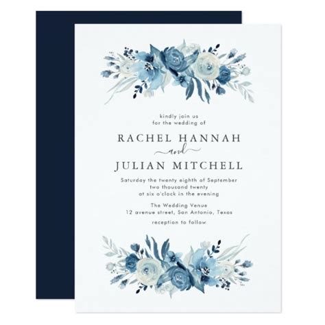 Elegant moonlight blue watercolor floral wedding invitation | Zazzle.com