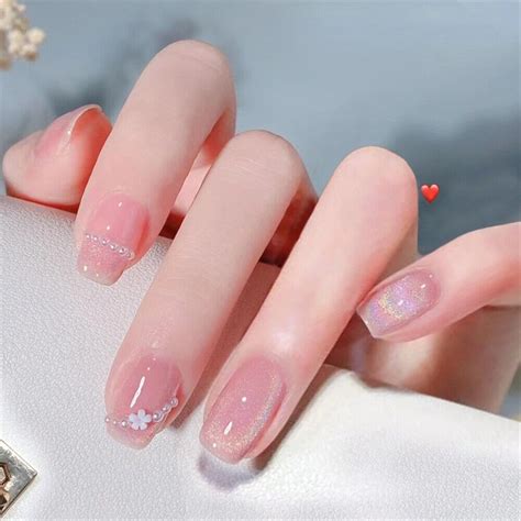 Square Short False Nail Pearl Rainbow Cat Eye Press On Nails For Nail