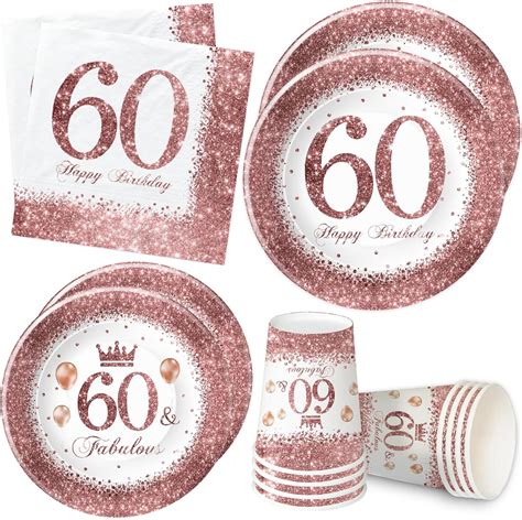 Xigejob Rose Gold 60th Birthday Decorations Women Tableware