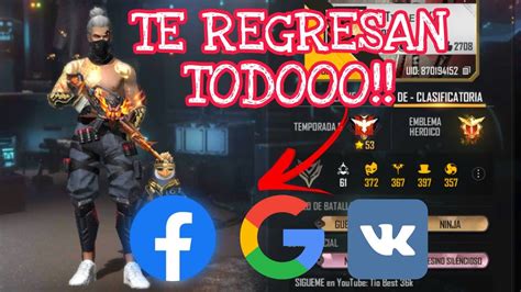 COMO RECUPERAR CUENTA De FREE FIRE VINCULADA FACEBOOK VK GOOGLE POR