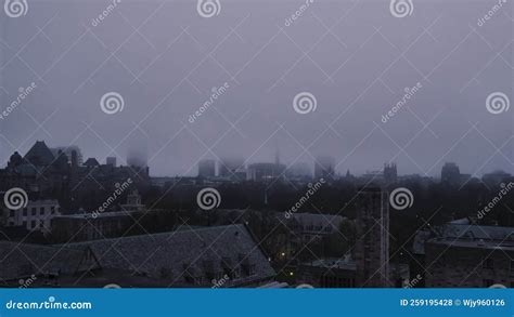 Foggy city stock photo. Image of monochrome, horizon - 259195428