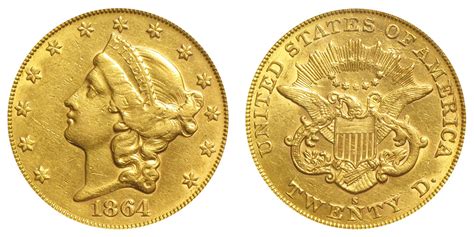 1864 S Coronet Head Gold 20 Double Eagle Liberty Head Twenty D No