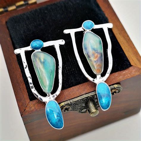 Pair Fashionable Marble Pattern Imitation Natural Stone Earrings For