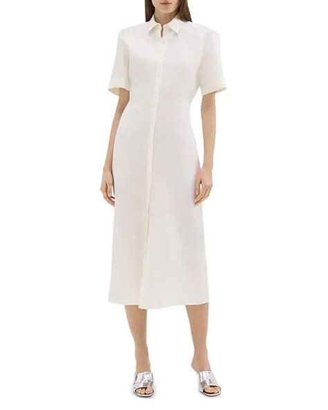 Theory Linen Midi Shirt Dress White Editorialist