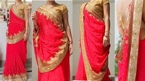 How To Wear Gujrati Style Saree Sidha Pallu Saree In 3 Style Youtube