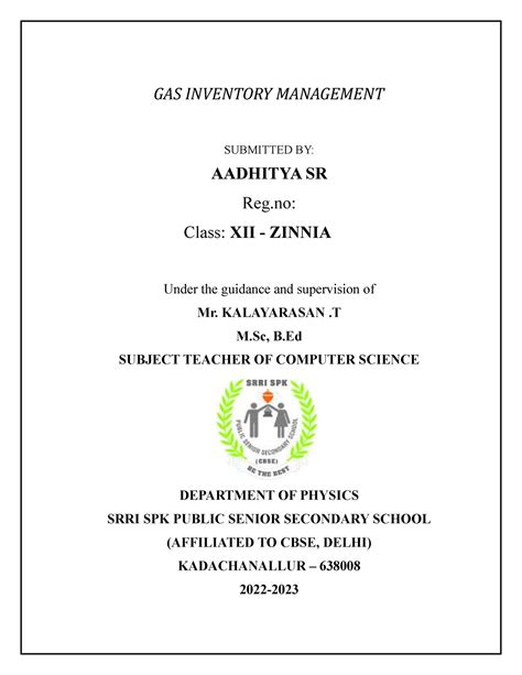 Cs Project Aadhi Gas Inventory Management Submitted By Aadhitya Sr