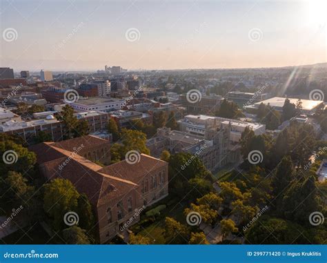 Golden Hour Over Ucla Campus Aerial View Of Diverse Architecture And