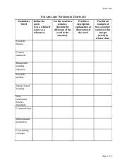 Vocabulary Notebook Template Docx Educ Vocabulary Notebook