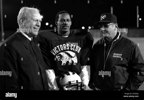 President Gerald Ford visits the University of Michigan football team ...