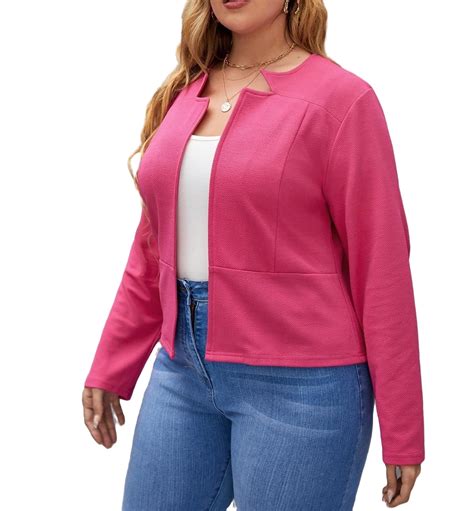 Casual Plain Other Long Sleeve Hot Pink Plus Size Jackets Women S Plus