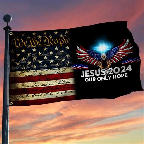 US Eagle Cross Jesus 2024 Our Only Hope Flag We The People Vintage Ame