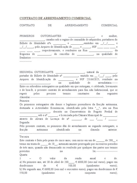 Contrato De Arrendamento Comercial Lease Law Of Obligations