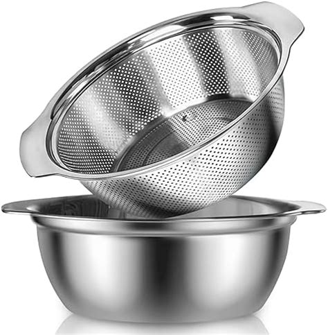 Pojory Stainless Steel Colander With Handle Quart Pack Large