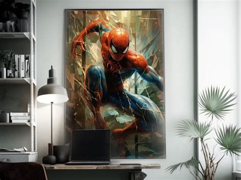 Spider Man In Shattered Glass Suit Comic Book Style Poster Photorealistic And Highly Detailed