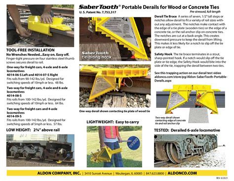 Sabertooth Portable Two Way Freight Car Derail Aldon