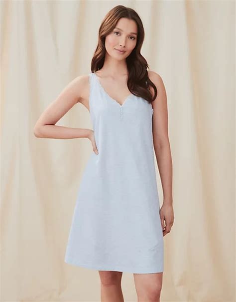 Cotton Jersey Lace Trim Button Sleeveless Nightgown Nightgowns The