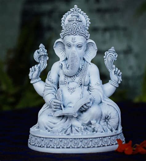 Buy White Marble Lord Ganesha Religious Idol By Yellow Verandah At