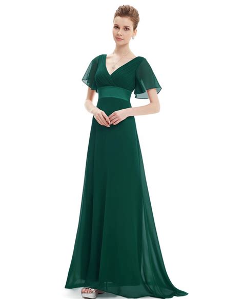 Empire V Neck Chiffon Sweep Train Bridesmaid Dress With Sleeves