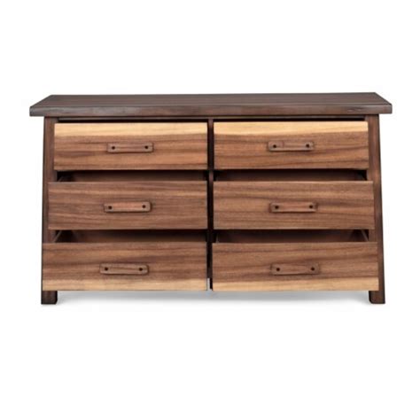 Bowery Hill Drawer Wooden Double Dresser In Tropical Natural Teak