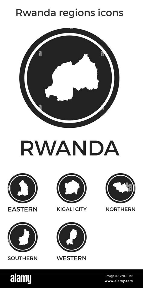 Iconos De Las Regiones De Ruanda Logotipos Redondos Negros Con Mapas Y