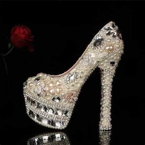 Ivory Pearl Shoes Bling Wedding Shoes Luxury Heel Crystal Bridal Shoes 2014 Unique Bridal Shoe