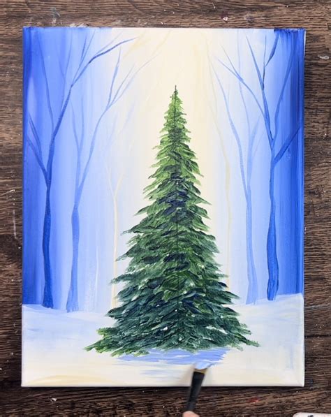 How To Paint A Christmas Tree In A Snowy Forest - Step By Step Painting ...