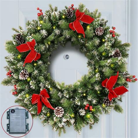 Pre Lit 24 Inch Christmas Wreath 50 Clearled Lights With Timer