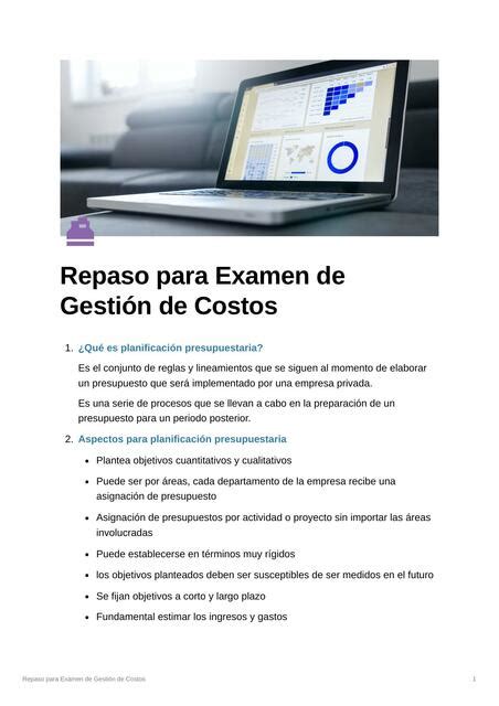 Repaso para Examen de Gestión de Costos Sofía Morán uDocz