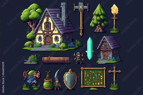 Illustration of indie game assets - 8 bit /16 bit pixel art lookalike ...