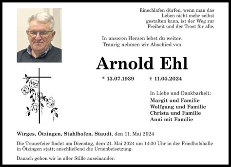 Traueranzeigen Von Arnold Ehl Rz Trauer De