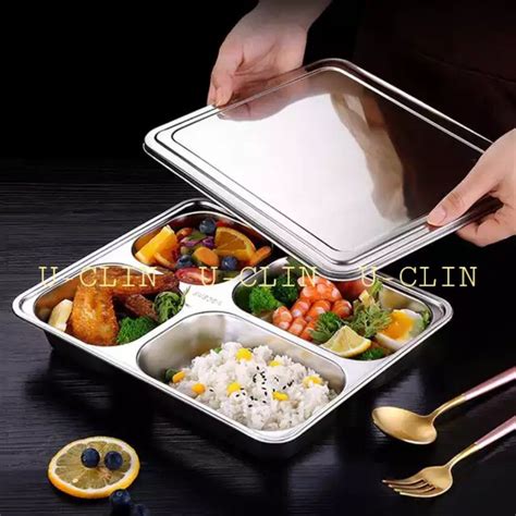 Jual Food Tray Lunch Box Piring Makan Sekat Stainless Steel Tutup