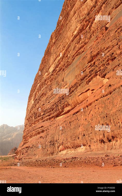 Huge Desert Rock Formation Wadi Rum Jordan Middle East Stock Photo