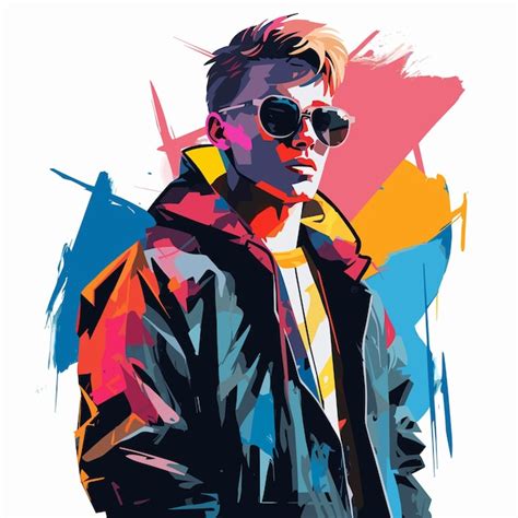 Premium Vector Painting Of Man Wearing Sunglasses And Jacket With