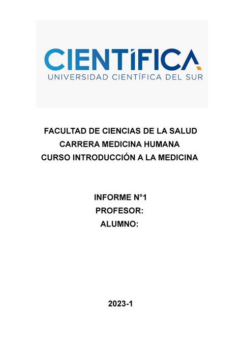 Introducci N A La Medicina Informe Facultad De Ciencias De La