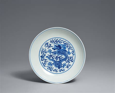 A Blue And White Dragon Dish Guangxu Mark And Of The Period