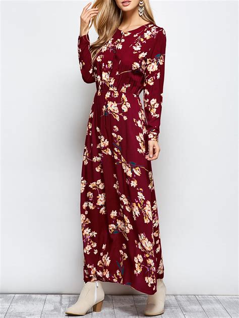 [48 Off] Floral Print Maxi Boho Dress With Long Sleeve Rosegal