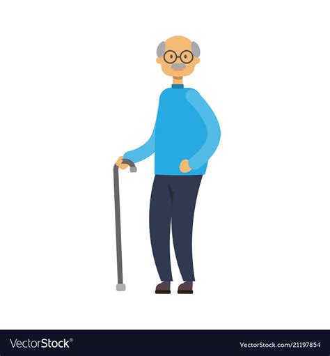 Old Man Walking With Stick Full Length Royalty Free Vector