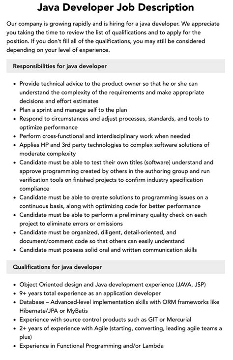 Java Developer Job Description Velvet Jobs