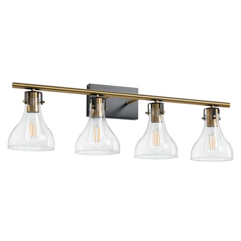 KAISITE 32 In 4 Light Black And Gold Vanity Light With Clear Glass