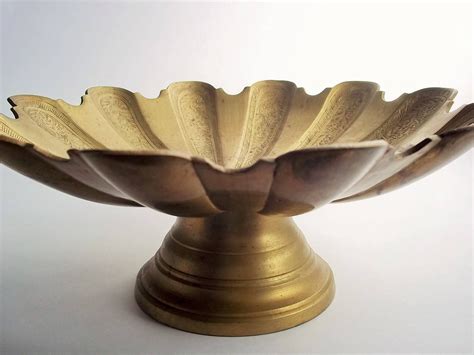 Brass Bowl Made In India 10 Flower Shaped Vintage Etched Brass