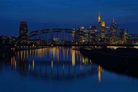 Download Building Skyscraper Bridge Reflection River City Night Germany