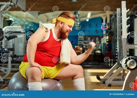 Fat Funny Man with Dumbbells in the Gym Stock Photo - Image of club ...