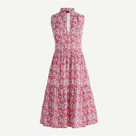 J Crew Cotton Poplin Tiered Popover Dress In Liberty® Wiltshire Print