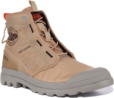 Palladium Pampa Travel Lite Unisex Lace Up Nylon Ankle Boot In Beige Size 8