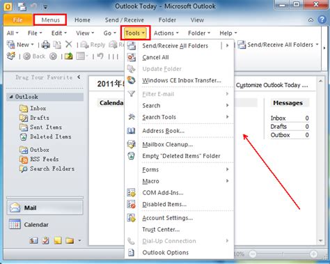 Where is the Tools menu in Microsoft Outlook 2010, 2013, 2016, 2019 and 365