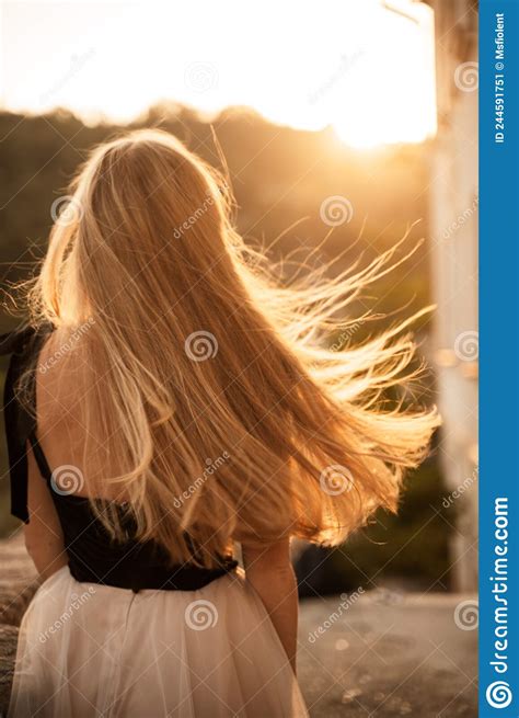 Blonde Long Hair Nature Summer Happy Adult Girl With Long Blond Hair